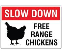 Metal Tin Sign Slow Down Free Range Chickens Sign Animal Signs Pet Traffic Safety Caution Danger Safety Security Warning Notice Signs Indoor/Outdoor Use 8 X 12 Inch