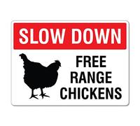 Metal Tin Sign Slow Down Free Range Chickens Sign Animal Signs Pet Traffic Safety Sign Caution Danger Safety Security Warning Notice Signs Indoor/Outdoor Use 8 X 12 Inch