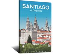 Metal Tin Sign Spain Santiago De Compostela Santiago De Compostela Cathedral Vintage Travel Tin Sign Rustic Decor Cave Coffee Shop Bar Bedroom Home Wall Decor Tin Sign 20x30CM
