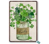 Metal Tin Sign St Patricks Day Green Shamrocks Leaves Mason Jar Lucky Decoration Tin Painting Retro Vintage Iron Painting, For Office, Man Cave, Cafe, 20x30cm