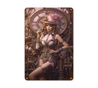 Metal Tin Sign Steampunk Pink Girls Vintage Pinup Girls Metal Sign Plaqu Poster Funny Metal Poster Retro Wall Poster For Kitchen Bathroom Cafe M