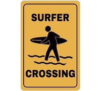 Metal Tin Sign Surfer Crossing Beach Sign Warning Security Notice Signs Industry Yard Sign Wall Decoration Plaque Indoor/Outdoor Use 8 X 6 Inch Vintage Metal Sign Plaque Poster 8X12 Inches