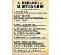Metal Tin Sign Surfing Knowledge 10 Basic Rules Surfers Code Metal Sign Elegant Wall Art Decor Novelty Bathroom Signs For Kitchen Restaurant Bar M