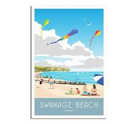 Metal Tin Sign Swanage Beach Kites Dorset Vintage Wall Plaques for Man Cave Home Outdoor Farm Girl's Room Wedding Valentine's Day Present 30x40CM
