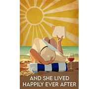 Metal Tin Sign Swimming Summer Time And She Lived Happily Ever After Retro Vacation Beach Wall Art Decor Novelty Metal Sign Elegant Wall Poster For Kitchen Pub Restaurant S