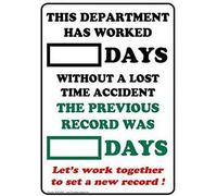 Metal Tin Sign This Department Has Worked Dry Erase Days Without a Lost Time Accident Pub Outdoor Bar Retro Poster Home Kitchen Restaurant Wall Decor Signs 12x8inch