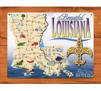 Metal Tin Sign Tin Sign “Louisiana Map Travel Cajun Rustic Wall Decor New Metal Aluminum Sign 8X12 Inches