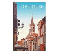 Metal Tin Sign Toulouse France Church of St. Sernin Vintage Travel Tin Sign Rustic Decor Cave Coffee Shop Bar Bedroom Home Wall Decor Tin Sign 20x30CM