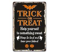 Metal Tin Sign Trick Or Treat Halloween Help Yourself To Something Sweet Nostalgic Antique Halloween Metal Signs Vintage Bathroom Signs Novelty Wall Poster For Restaurant Garage Home 20X30CM