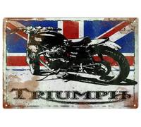 Metal Tin Sign Triumph Motorcycle with British Flag Pub Outdoor Bar Retro Poster Home Kitchen Restaurant Wall Decor Signs 12x16 Inch