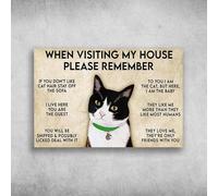 Metal Tin Sign Tuxedo Cat When Visiting My House Please Remember If You Don’T Like Cat Hair Stay Off The Sofa Metal Signs Vintage Bathroom Signs Novelty Wall Poster For Cafe Restaurant Garage M