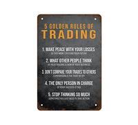 Metal Tin Sign Vintage 5 Golden Rules of Trading Motivational Quotes Office Decor Wall Decor Retro Art Funny Decorations for Home Bar Farm Poster 12x8in