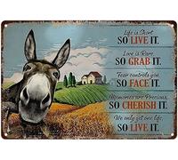 Metal Tin Sign Vintage Donkey Decor Life Is Short So Live It Love Is Rare So Grab It for Home,Living Room,Garden,Farmhouse,Office,Hotel,Cafe and Pub Wall Decor 12x16 Inch