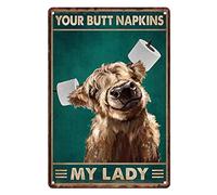 Metal Tin Sign Vintage Highland Cow Your Butt Napkin Funny Ideas for Home, Bathroom, Toilet Wall Decor 12x8 Inches
