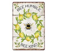 Metal Tin Sign Vintage Lemon Decoration Bee Humble Bee Kind Street Country Cute for Home, Living Room, Garden, Bedroom, Office, Hotel, Cafe and Pub Wall Decor 12x8 Inches