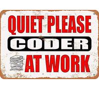 Metal Tin Sign Vintage Look Quiet Please - Coder At Work Vintage Retro Aluminum Sign For Wall Decor 8X12 Inch