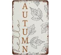 Metal Tin Sign Vintage Metal Signs Hello Autumn Sign Fall Decor Farmhouse Vintage Wall Decor Retro Art Tin Sign Funny Decorations For Home Bar Pub Cafe Farm Room Metal Poster