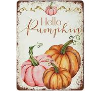 Metal Tin Sign Vintage Metal Signs Hello Pumpkin Autumn Sign Halloween Fall Decor Vintage Wall Decor Retro Art Tin Sign Funny Decorations For Home Bar Pub Cafe Farm Room Metal Poster 8x12 Inch