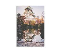 Metal Tin Sign Vintage Osaka Castle Japan Manor Metal Wall Decorative Tin Signs for Home Kitchen Bar Coffee Shop Club Orchard Decoration 20x30cm