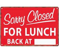 Metal Tin Sign Vintage Sorry Closed For Lunch Back At Notice Gone To Lunch For Store, Office, Hotel, Cafe And Pub Wall Decor 5.5x8 Inch Presents On Christmas, Thanksgiving, Anniversaries And Birthday
