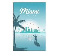 Metal Tin Sign Vintage Wall Plaque Poster Miami Florida Skyline Kitchen Bar Novelty Gift Aluminium Metal Tin Wall Décor Sign 30x30CM
