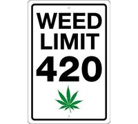 Metal Tin Sign Vintage Weed Limit 420 with Leaf Aluminum Sign Wall Decor Shed Garage Man Cave Kitchen 12 X 8 Inch