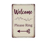 Metal Tin Sign Vintage Welcome Please Ring Arrow Vine