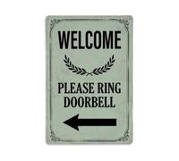 Metal Tin Sign Vintage Welcome Please Ring Doorbell Arrow Laurel