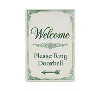 Metal Tin Sign Vintage Welcome Please Ring Doorbell Arrow Ornate