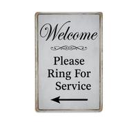 Metal Tin Sign Vintage Welcome Please Ring For Service Arrow Scroll