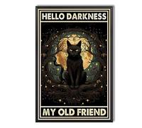 Metal Tin Sign Wall Decor Black Cat Poster Red Moon Witches Hello Darkness My Old Friend Vintage Signs Retro Aluminum Tin Sign For Kitchen Office Garden Bar Cafe Decor 20X30cm