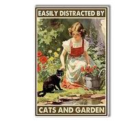 Metal Tin Sign Wall Decor Cat In The Garden Easily Distracted By Cats And Gardendecor Wall For Home Garage Bar Pub Farm Garden Kitchen Outdoor Retro Art Sign 20X30cm