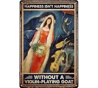 Metal Tin Sign Wall Decor Vintage Happiness Isn T Happiness Without A Violin Playing Goat Tin Sign Funny Decor for Home Bar Bar Cafe Farm Metal Poster 8x12 Inch
