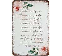 Metal Tin Sign Wall Decors Whatever Is True Sign Bible Verse Wall Art Print Baptism Gift Modern Scripture Sign Wall Art Tin Sign Funny Decorations For Bar Farm Room Wall Decor Plaque 8x12 Inch