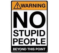 Metal Tin Sign Warning : No Stupid People Beyond This Point - Vintage Retro Aluminum Sign For Wall Decor 8X12 Inch