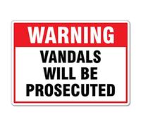 Metal tin sign warning vandals will be prosecuted sign warning signs crime prevention signs caution danger safety security warning notice signs indoor/outdoor use 8×12 INCH