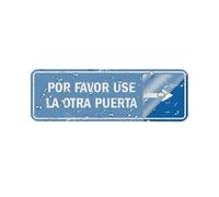 Metal Tin Sign With Please Use Other Door Bilingual Spanish English Message Self Adhesive Back For Office Restroom Retail Door Directional Safety Signage 4×16 Inch