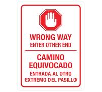 Metal Tin Sign Wrong Way Enter Other End With Icon Bilingual Spanish Portrait Bilingual Danger Warning Wall Poster Funny Wall Sign Nostalgic Metal Signs For Kitchen Cafe Garage M