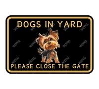 Metal Tin Sign Yorkie Dogs In Please Close The Gate Sign Wall Signage For Room Man Cave Office Pub M