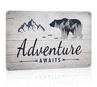 Metal Tin Signs Bear Mountain Shaped, Adventure Awaits Bear Plaque Poster Garage Iron Painting Funny Metal Tin Sign For Patio Porch Wall S