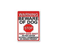 Metal Tin Signs Caibaihui Warning Beware Of Dog Stop Keep Gate Shut Do Not Enter Without Permission Or Owner Prsent! Outdoor & Indoor Use. Plaqu Poster Elegant Bathroom Sign Funny Wall Sign S