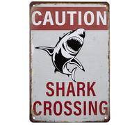 Metal Tin Signs Caution Shark Crossing Metal Tin Sign Garage Plaque Poster Man Cave Iron Sign For Porch Front Door Patio S