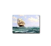 Metal Tin Signs Clipper Ship On The High Seas By Montague Dawson Suitable for Home Cafe Office Shop Bar Club Decoration 8x12inch