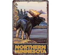Metal Tin Signs Deer Northern Minnesota Metal Travel Tin Signs Wall Decor for Cafe Bar Pub Home30*30cm