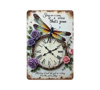Metal Tin Signs Elegant Clock Adorned With Roses And A Dragonfly, And A Quote About Singing Of The Past Iron Painting Funny Wall Signs Perfect Plaque Poster For Porch Workshop Front Door S