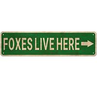 Metal Tin Signs FOXES LIVE HERE Funny metal Signs Vintage Sign Retro Tin Signs Aluminum Metal Sign for Bedroom Kitchen Garden Wall Bab Club Coffee Hanging Sign Home Decor 4x16 Inch