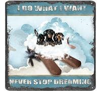 Metal Tin Signs, Never Stop Dreaming,Dachshunds Dog, Wall Decor, Tin Metal Signs Plaque for Kitchen Bathroom Home S