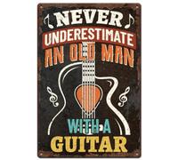Metal Tin Signs Never Underestimate An Old Man With A Guitar Plaque Poster Perfect Wall Signs Garage Iron Painting For wall Patio Front Door M