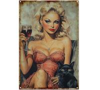 Metal Tin Signs Sexy Girl And Cat Black Wall Signs Decor Iron Sign Perfect Iron Painting For Front Door Wall Patio M