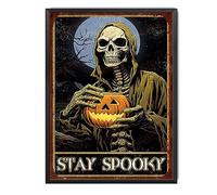 Metal Tin Signs Skeleton Stay Spooky Skull Scary Horror Halloween Decor Plaque Poster Garage Wall Signs Man Cave Iron Painting For Front Door Porch Patio M
